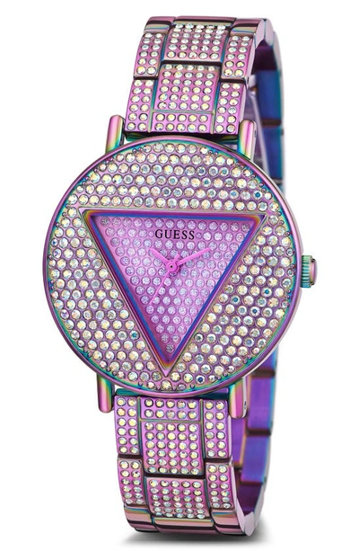 Guess Logo Crystal Pavé Iridescent Bracelet Watch, 36mm In Iridescent/iridescent/irid