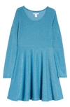 Nordstrom Kids' Metallic Long Sleeve Dress In Blue Ice
