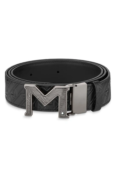 Montblanc Men's M Guillochè Buckle Reversible Leather Belt In Black