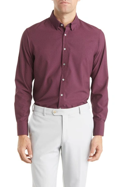 Mizzen + Main Leeward Polka Dot Button-up Shirt In Plum Gray Dot Print