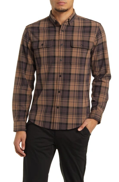 Mizzen + Main Upstate Plaid Stretch Flannel Button-up Shirt In Brown