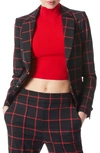 Alice And Olivia Mya Checked Twill Blazer In Black/ Perfect Ruby