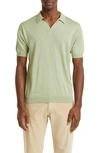 John Smedley Noah Johnny Collar Sweater Polo In Desert Green