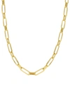 ADORNIA WATER RESISTANT 14K YELLOW GOLD PLATED STAINLESS STEEL SHARP EDGE PAPERCLIP CHAIN NECKLACE
