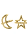 ADORNIA ADORNIA 14K YELLOW GOLD PLATED MOON & STAR RING SET