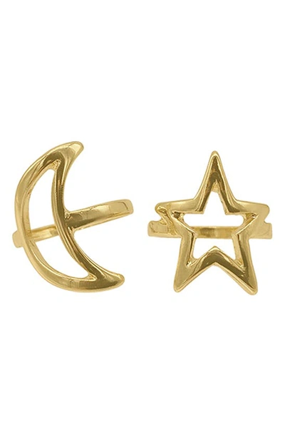 Adornia 14k Yellow Gold Plated Moon & Star Ring Set