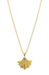 ADORNIA WATER RESISTANT 14K YELLOW GOLD PLATED STAINLESS STEEL CUBIC ZIRCONIA DECO LEAF PENDANT NECKLACE