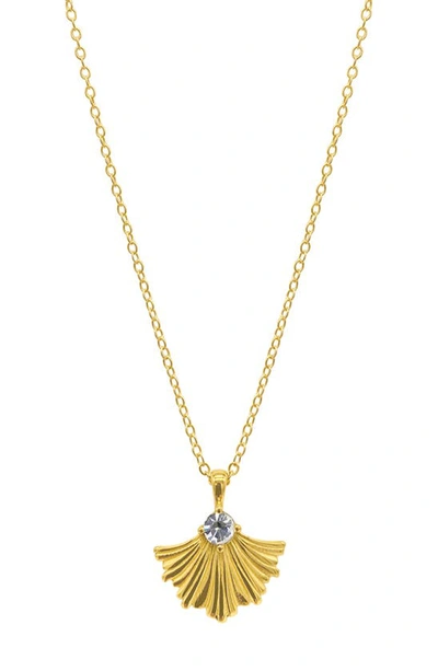 Adornia 14k Yellow Gold Plated Stainless Steel Cubic Zirconia Deco Leaf Pendant Necklace