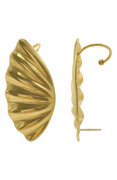 Adornia 14k Yellow Gold Plated Stainless Steel Scalloped Ear Cuffs