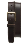 Frye 38mm Stitched Edge Leather Belt In Brown/ Dark Antique Brass