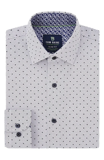 Tom Baine Slim Fit Print Long Sleeve Button-up Dress Shirt In White