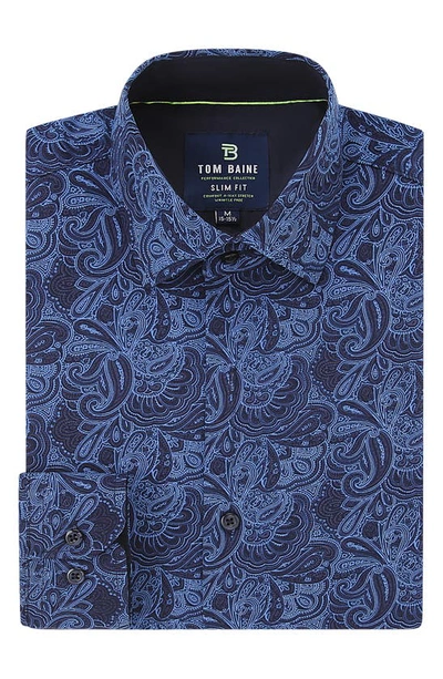 Tom Baine Slim Fit Paisley Long Sleeve Button-up Dress Shirt In Navy Paisley