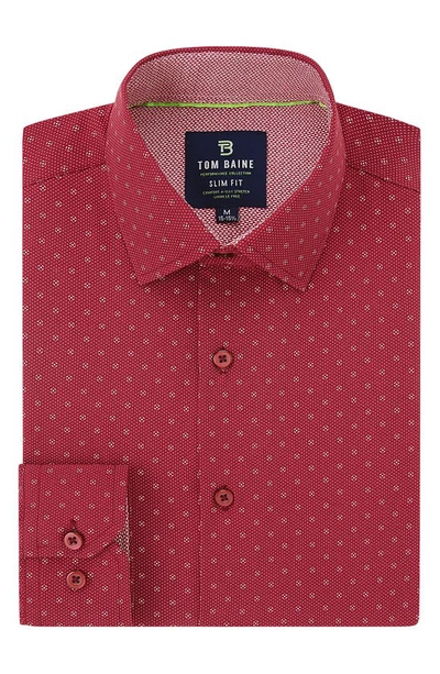 Tom Baine Slim Fit Print Long Sleeve Button-up Dress Shirt In Red