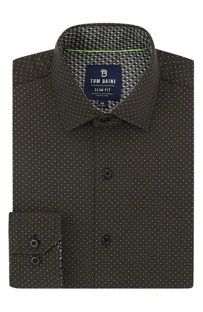 Tom Baine Slim Fit Print Long Sleeve Button-up Dress Shirt In Black