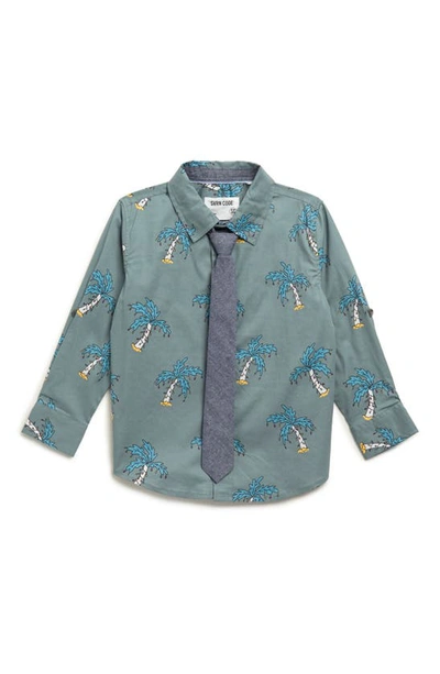 Sovereign Code Kids' Palm Tree Button-up Shirt & Tie In Palm Lights/ Dk Sea