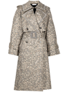 Area Heart Leopard Print Crystal Trim Denim Trench Coat In Brown