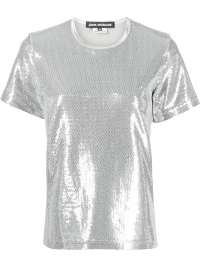 Junya Watanabe Metallic-effect Sequin-embellished T-shirt In Silver