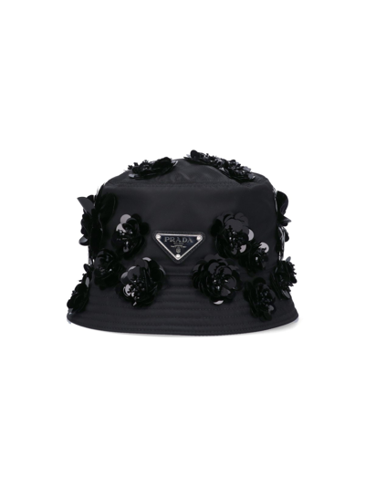 Prada Black Re-nylon Bucket Hat Nd  Donna S