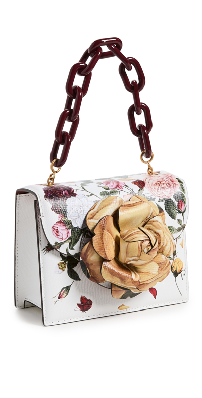 Oscar De La Renta Rose Printed Mini Tro Bag In White Multi