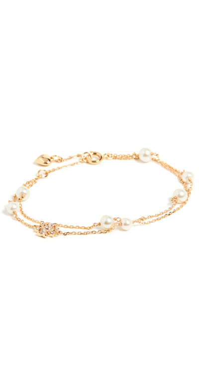 Tory Burch Kira Pearl Double-strand Bracelet In Gold
