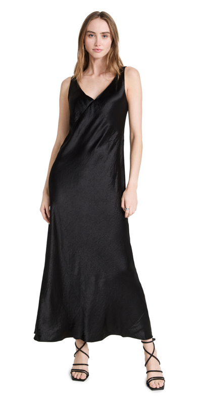 Vince V-neck Satin Maxi Slipdress In Black