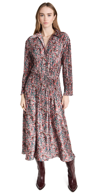 Vince Berry Blooms Pleated Long Sleeve Shirtdress