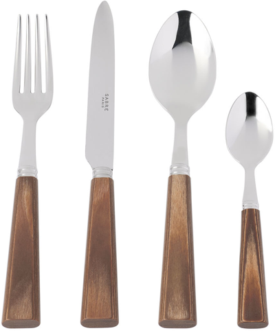 Sabre Silver Light Press Wood Flatware Set, 24 Pcs In Light Wood Laminated