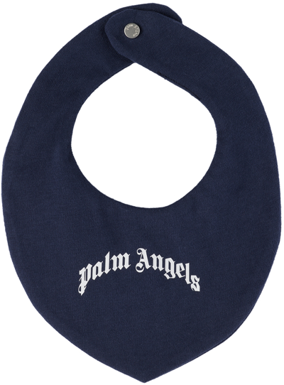 Palm Angels Baby Navy Curved Logo Bib In Navy Blue White