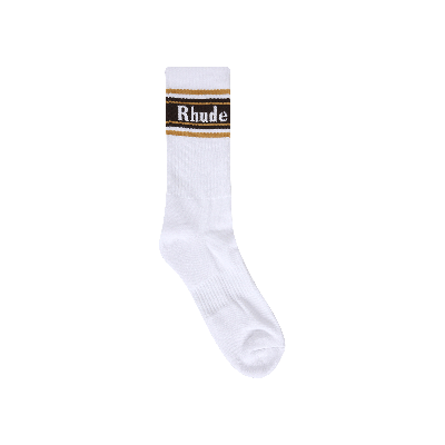 Pre-owned Rhude Stripe Logo Sock 'white/mustard/brown'