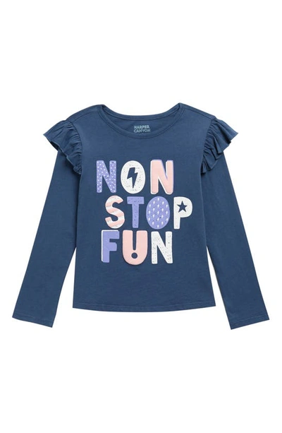 Harper Canyon Kids' Ruffle Sleeve Graphic T-shirt In Navy Denim Non Stop Fun