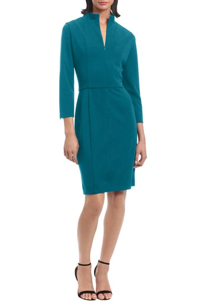 Donna Morgan Mock Neck Shift Dress In Ocean Depths