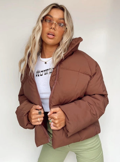 Princess Polly Zaria Puffer Jacket In Brown