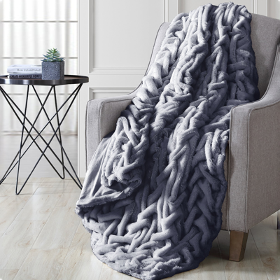 Modern Threads Luxury Braided Faux Fur Reverse To Flannel Throw Blanket In Grey
