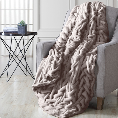Modern Threads Luxury Braided Faux Fur Reverse To Flannel Throw Blanket In Tan