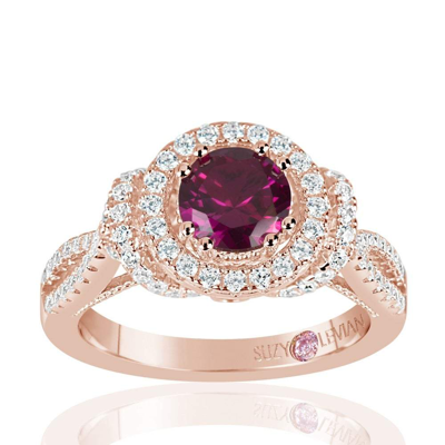 Suzy Levian Rose Sterling Silver Created Ruby And White Cubic Zirconia Anniversary Ring In Red