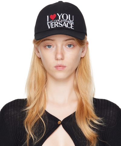 Versace Black Embroidered Slogan Baseball Cap