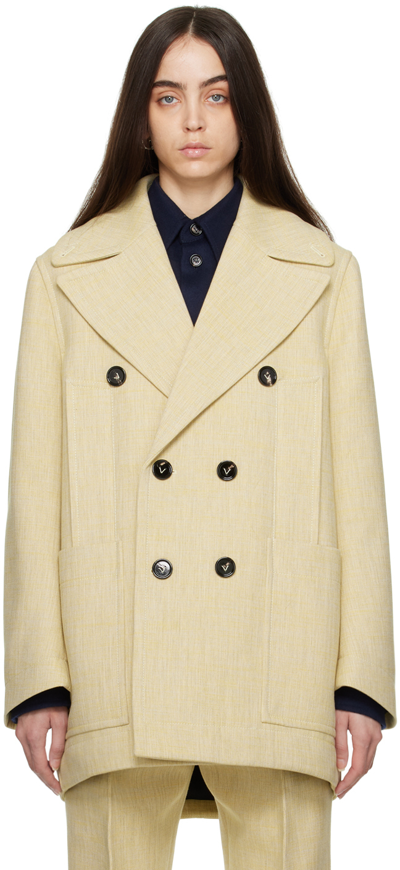 Bottega Veneta Structured Curved Back Coat In Oatmeal Melange