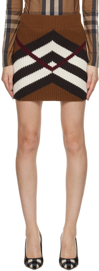 Burberry Ribbed Cashmere And Cotton-blend Jacquard Mini Skirt In Brown