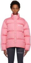 Palm Angels Striped Webbing-trimmed Padded Shell Down Jacket In Pink