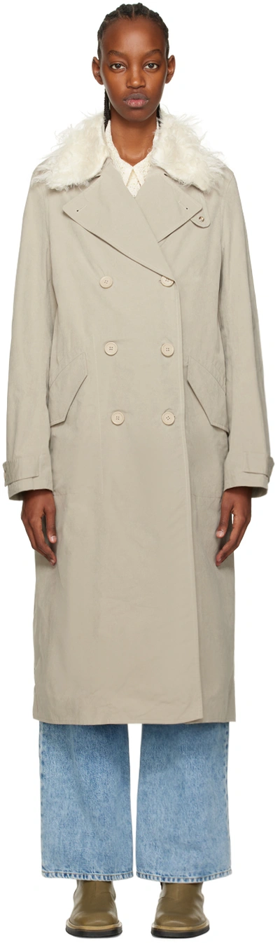 Our Legacy Beige Long Db Buta Coat In Grey