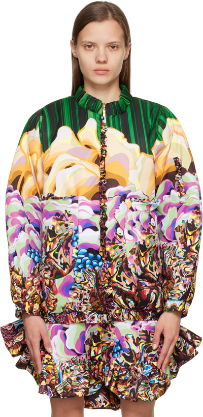 Kika Vargas Multicolor Yayoi Bomber Jacket In Green Flower Swirl