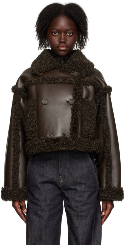 Stand Studio Brown Kristy Faux-leather Jacket In 87500 Dark Brown/dar