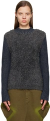 Paula Canovas Del Vas Navy Striped Shag Crewneck In Dark Grey Blue