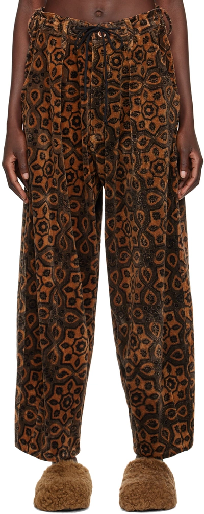 Story Mfg. Brown Lush Trousers In Burnt Orange Ajrak