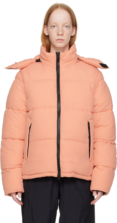 The Very Warm Pink Hooded Puffer Jacket In Coral Pink