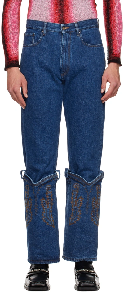 Y/project Cowboy-cuff Jeans In Indigo