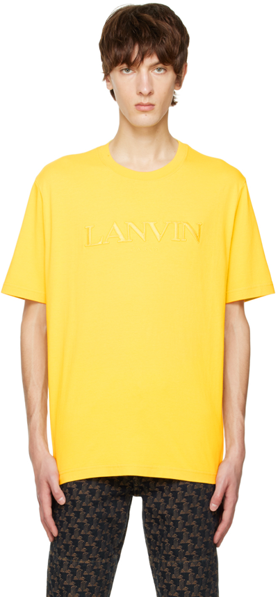 Lanvin Logo Embroidered Cotton T-shirt In Yellow