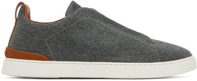 Zegna Men's Triple Stitch Wool Low Top Slip-on Sneakers In Grey Melange