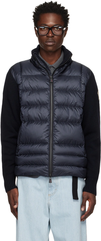 Moncler Padded Wool Cardigan In Blue