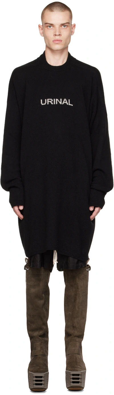 Rick Owens Black Recycled Cashmere Tommy Sweater In 0908 Black/pearl